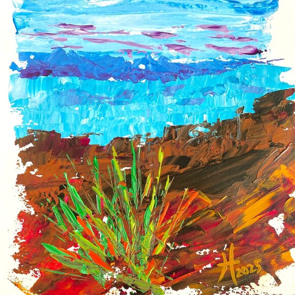 Bay View Original Acrylic Palette Knife Painting Matted 11x14in Wall Art - Picture 1 of 7